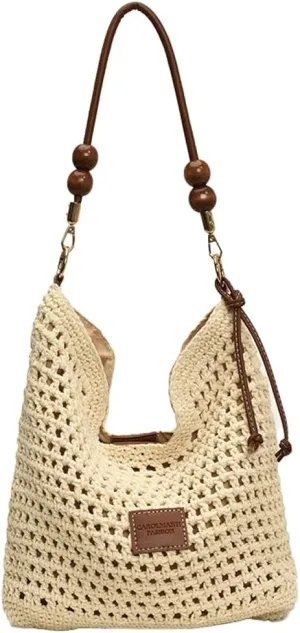 Straw Beach Bag Boho Woven Shoulder Handbag for Women Summer Beach Tote Purse Straw Hobo Bag Crossbody Purse Woven Satchel