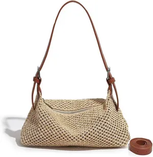 Straw Beach Tote Bag for Women Summer Straw Purse Mini Beach Vacation Purses Small Woven Clutch Crossbody Shoulder Bag