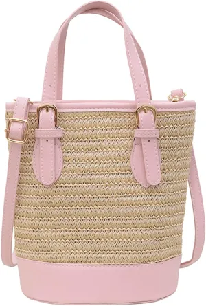 Straw Bucket Bag Women 2025 Summer Cross Body Handbag Woven Top Handle Crochet Purse Cute Shoulder Beach Travel Vacation