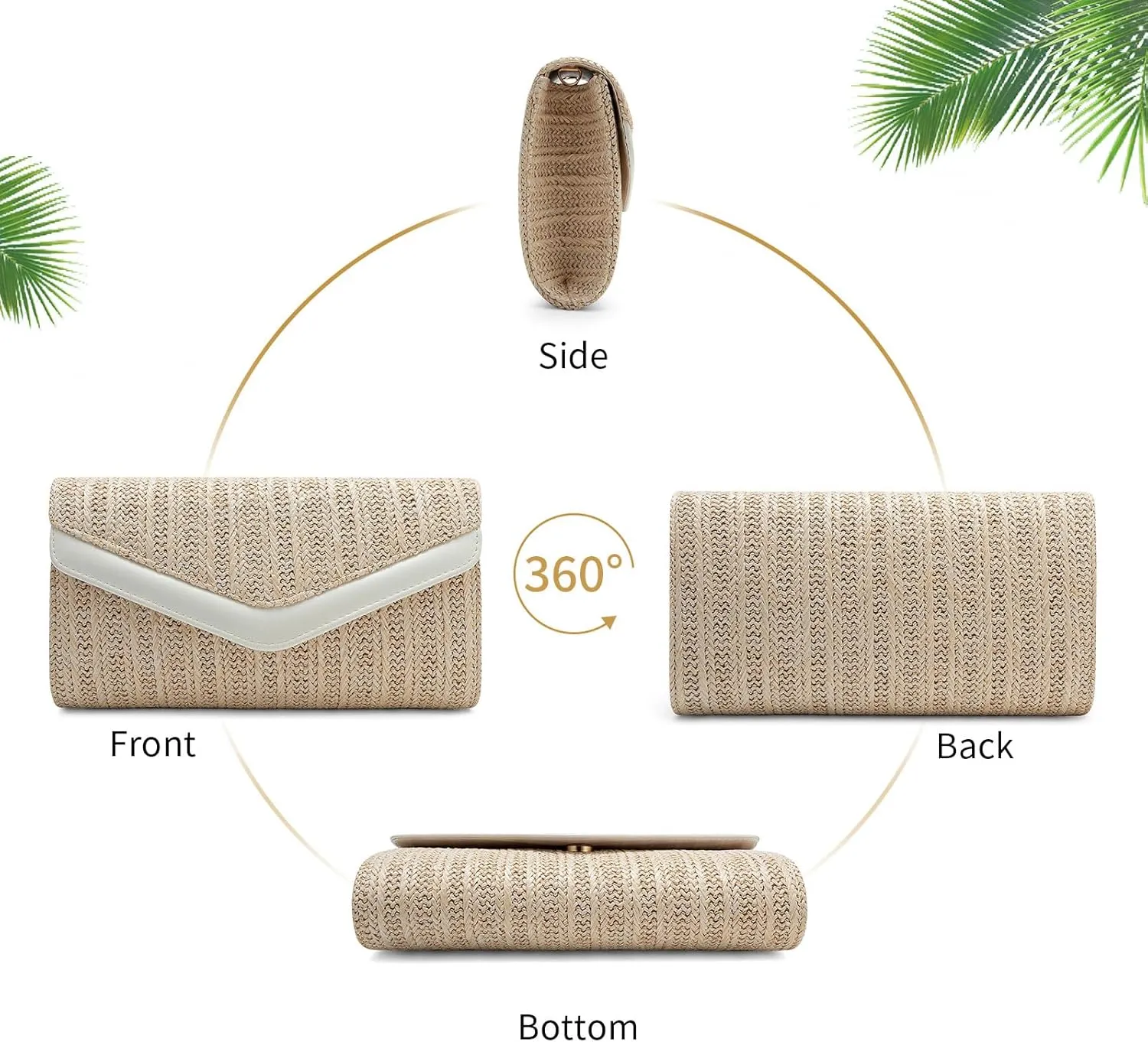 Straw Clutch Purse for Women Envelope Clutch Handbags for Summer Beach Evening Shoulder Crossbody Bag