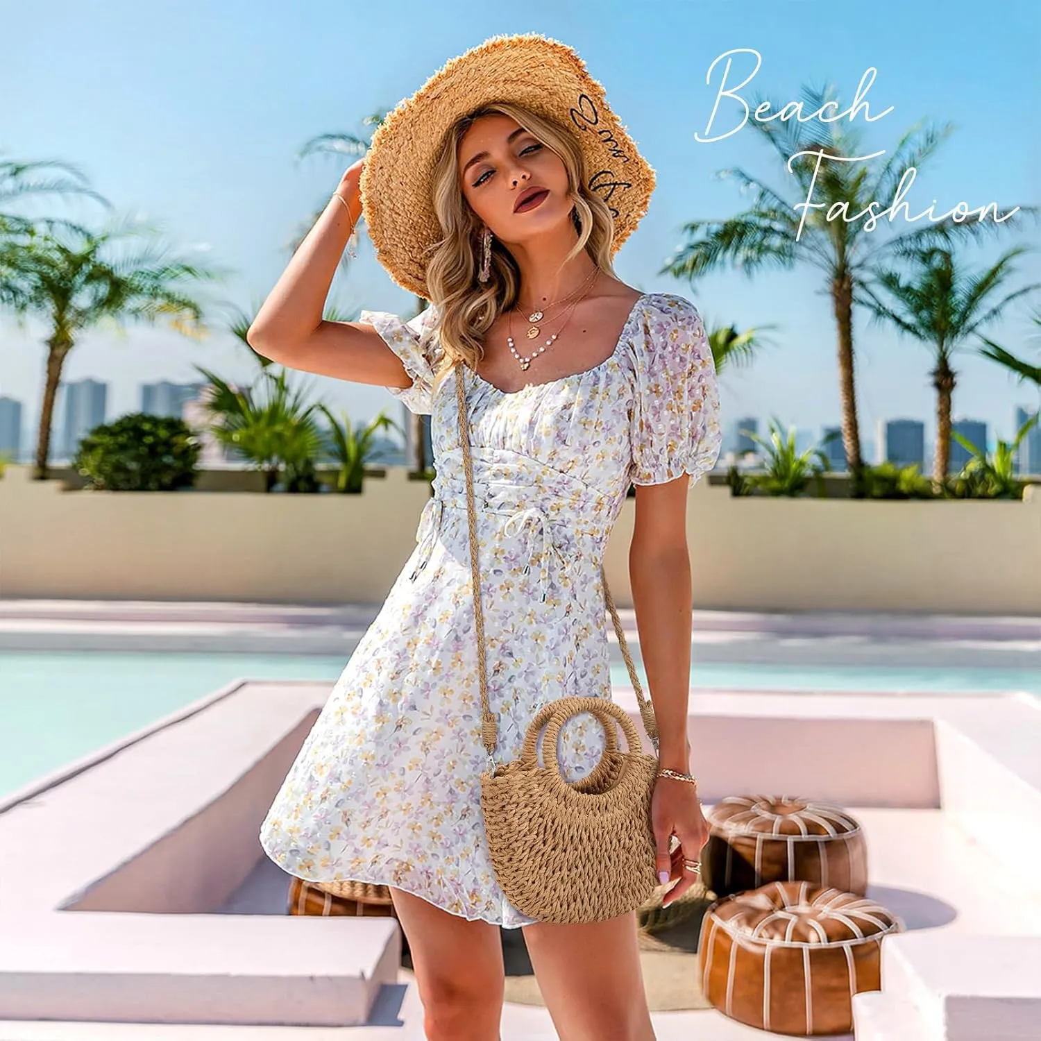 Straw Clutch Purses for Women Woven Straw Beach Sea Handbag Tote Bags for Summer