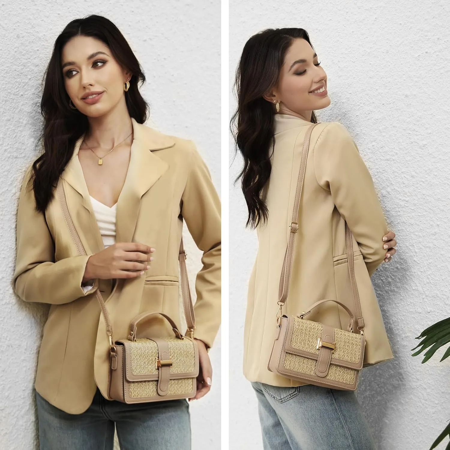 Straw Crossbody Bags for Women Summer Straw Clutch Bag Woven Beach Purse Vacation Handbags