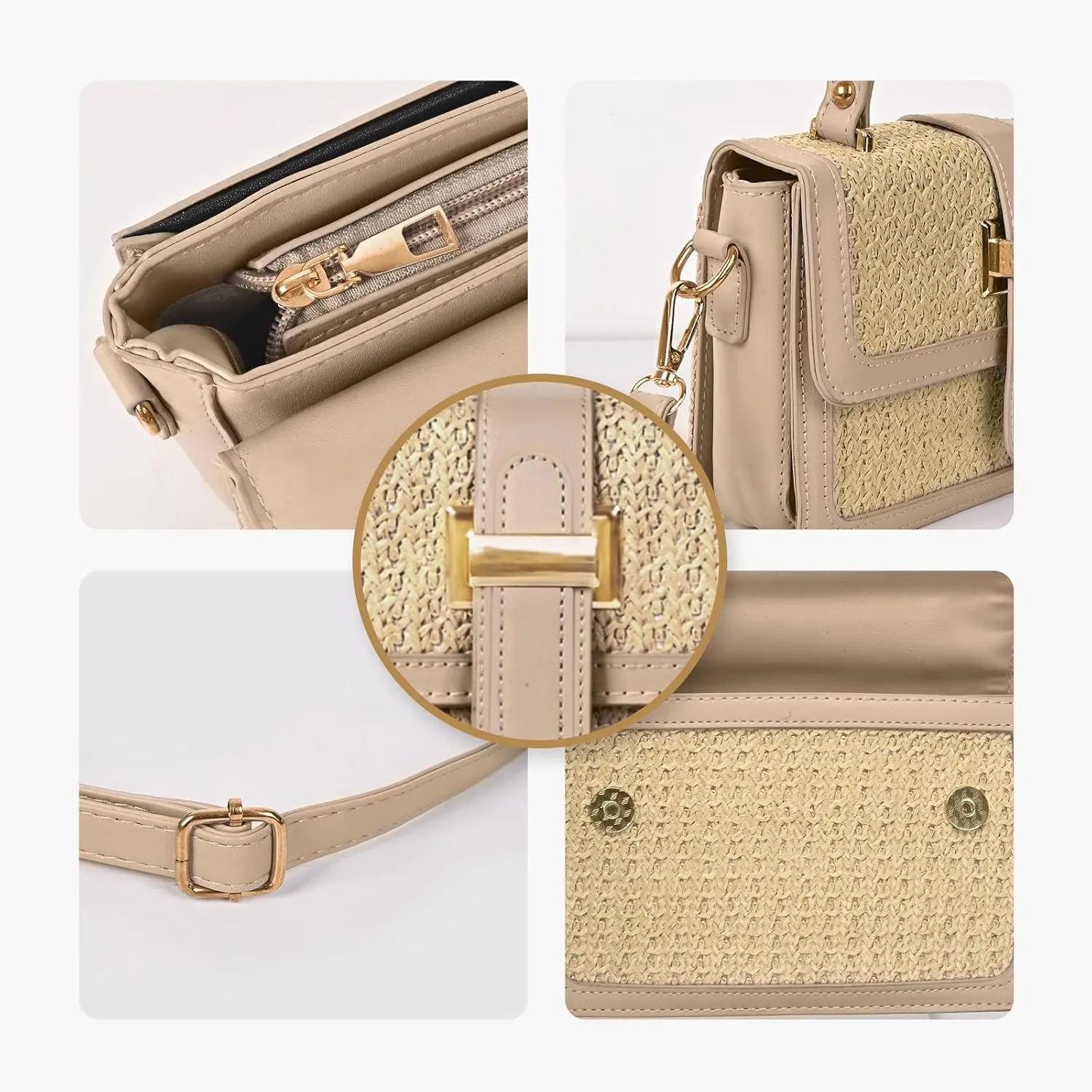 Straw Crossbody Bags for Women Summer Straw Clutch Bag Woven Beach Purse Vacation Handbags