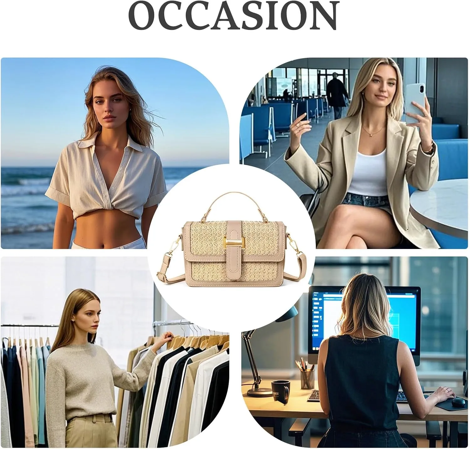 Straw Crossbody Bags for Women Summer Straw Clutch Bag Woven Beach Purse Vacation Handbags