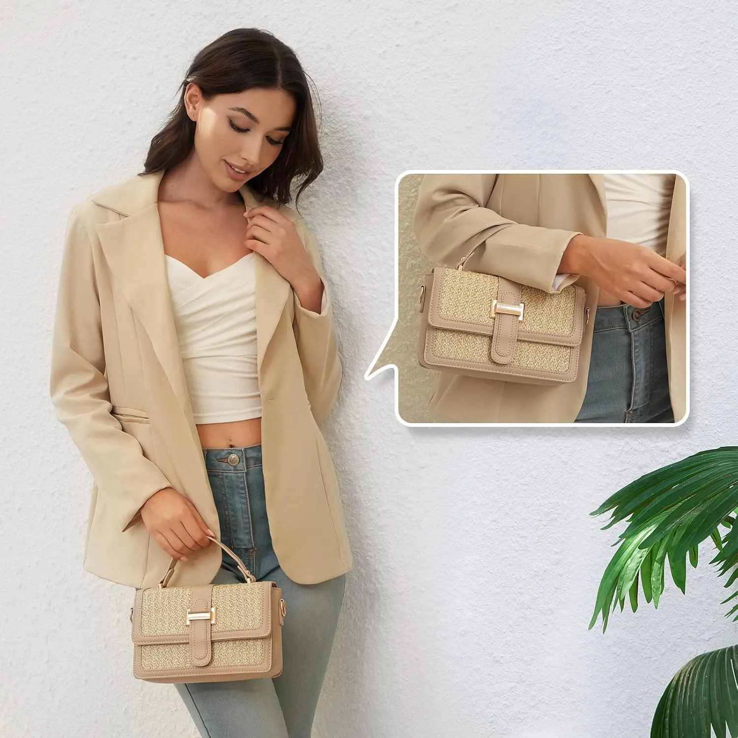 Straw Crossbody Bags for Women Summer Straw Clutch Bag Woven Beach Purse Vacation Handbags
