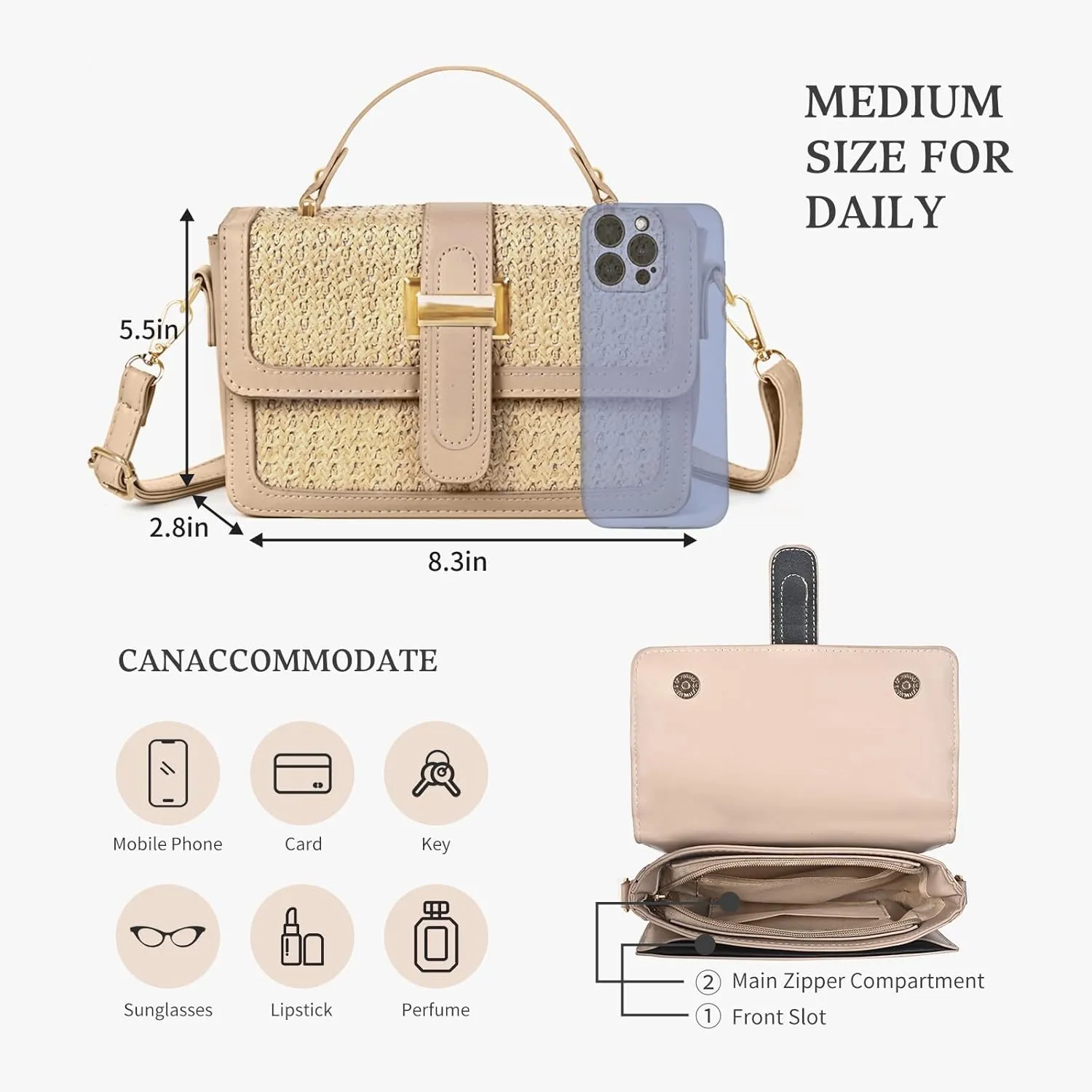 Straw Crossbody Bags for Women Summer Straw Clutch Bag Woven Beach Purse Vacation Handbags