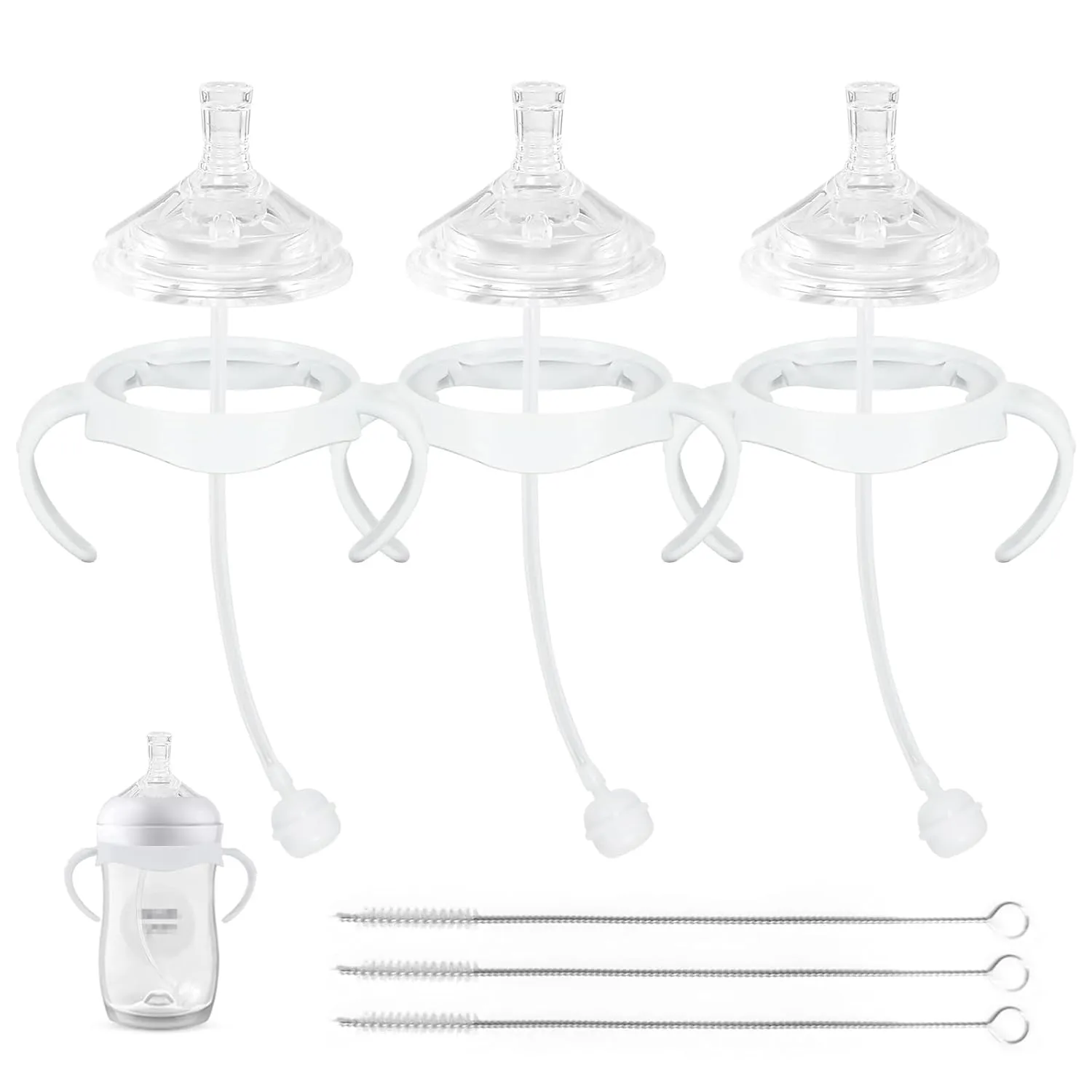 Straw Cup Soft Conversion Kit for Philips Avent Natural Baby Bottle, Toddler Transition Kit with Silicone Straw Top Nipple, Weighted Straw, Bottle Handle, Cleaning Brush, Spill-Proof, BPA-Free, 3-Pack