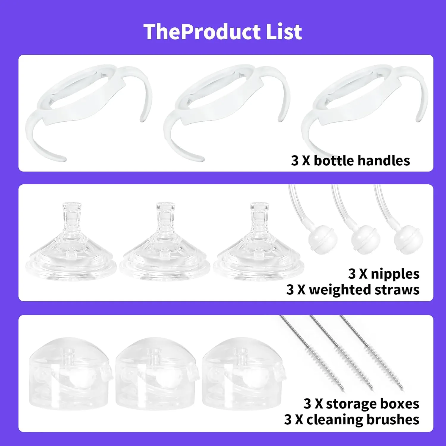 Straw Cup Soft Conversion Kit for Philips Avent Natural Baby Bottle, Toddler Transition Kit with Silicone Straw Top Nipple, Weighted Straw, Bottle Handle, Cleaning Brush, Spill-Proof, BPA-Free, 3-Pack