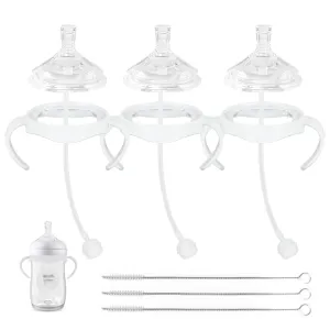 Straw Cup Soft Conversion Kit for Philips Avent Natural Baby Bottle, Toddler Transition Kit with Silicone Straw Top Nipple, Weighted Straw, Bottle Handle, Cleaning Brush, Spill-Proof, BPA-Free, 3-Pack
