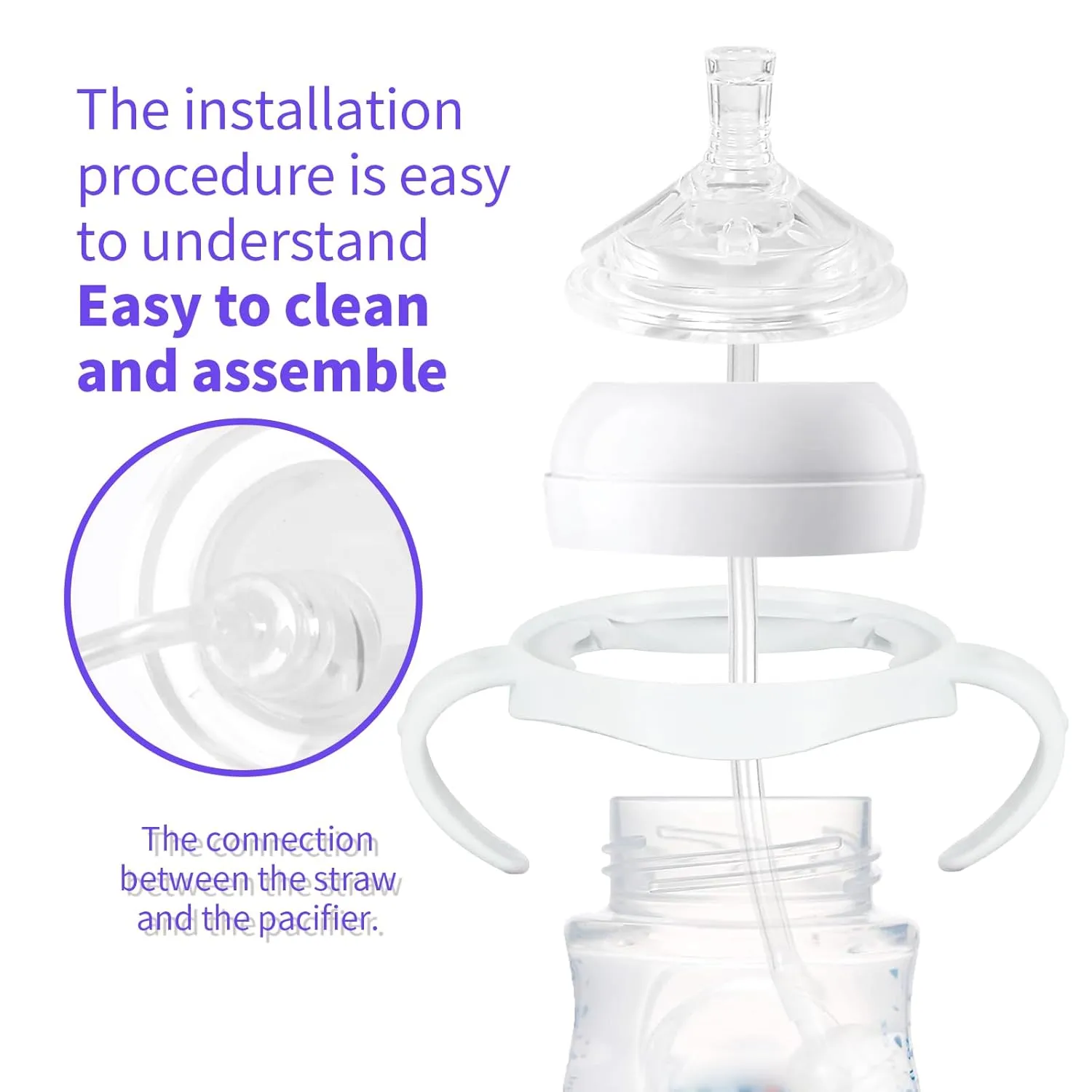 Straw Cup Soft Conversion Kit for Philips Avent Natural Baby Bottle, Toddler Transition Kit with Silicone Straw Top Nipple, Weighted Straw, Bottle Handle, Cleaning Brush, Spill-Proof, BPA-Free, 3-Pack