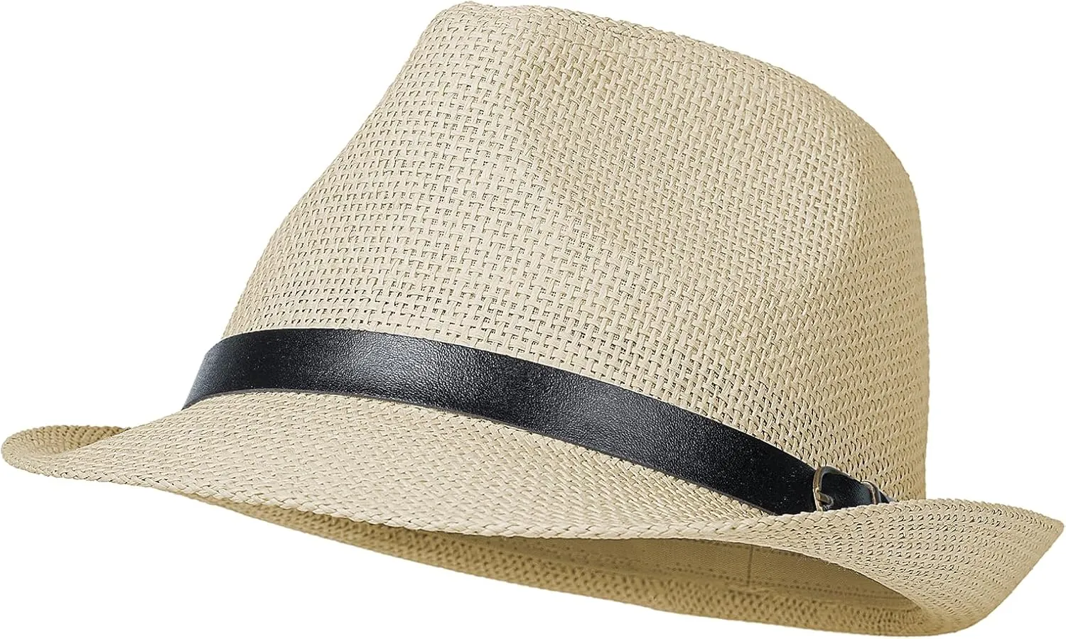 Straw Fedora Hat for Men Women Short Brim Panama Trilby Hat Sun Summer Beach Hat with Belt Buckle