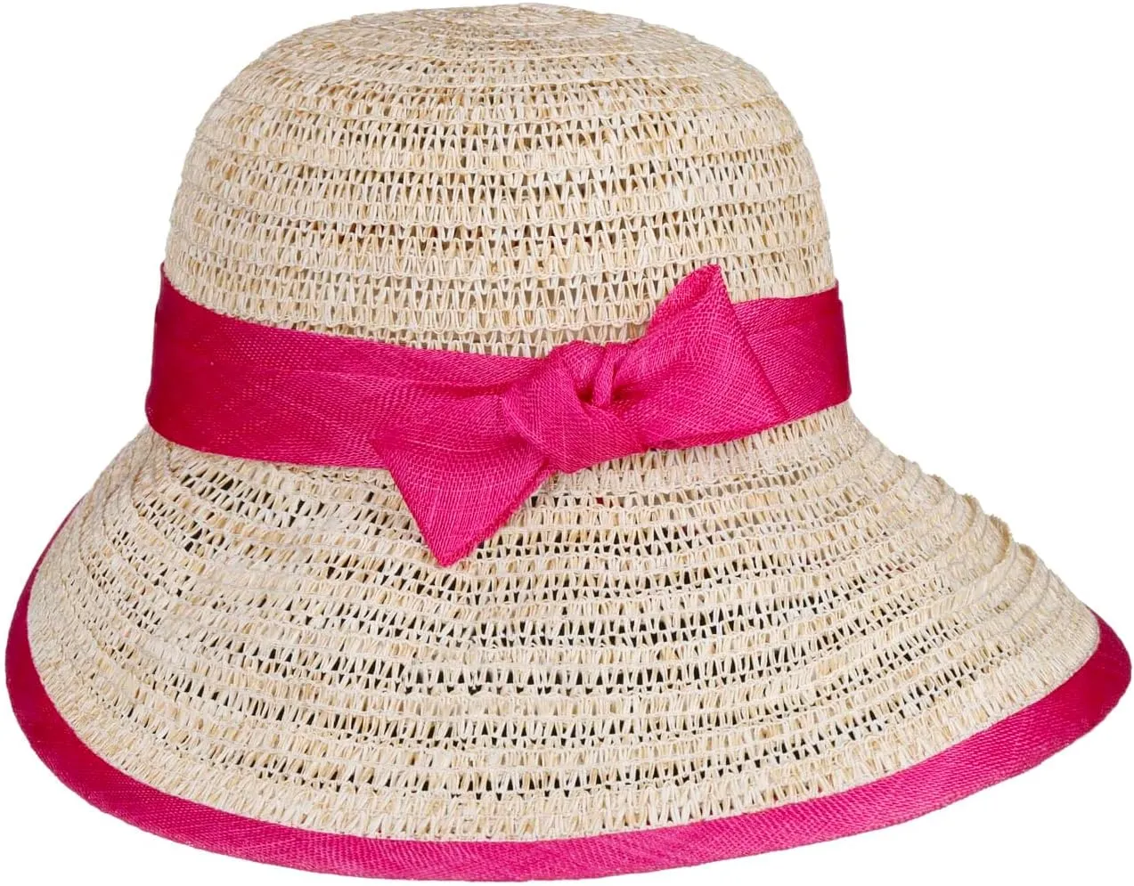 Straw Hat with Sinamay Loop Women Pink One Size