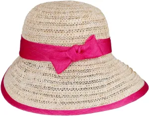Straw Hat with Sinamay Loop Women Pink One Size