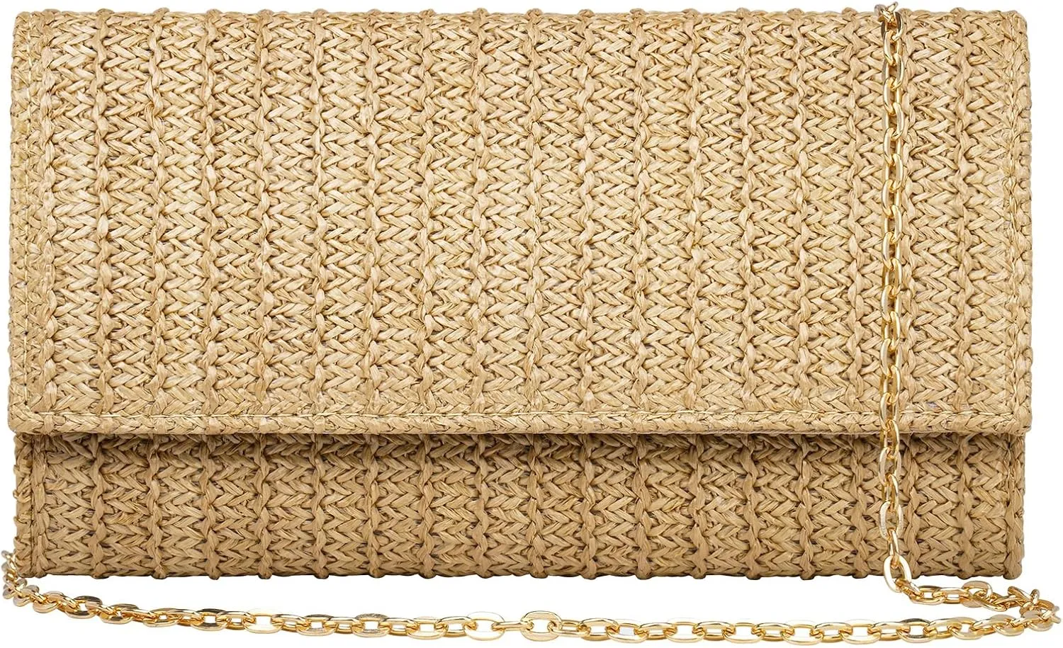 Straw Shoulder Crossbody Bag, Chain Evening Purse Envelope Clutch Handbag Summer Beach Bag