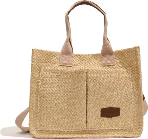 Straw Tote Bag for Women,Women's Purse Handbags,Beach Bags Summer Crossbody Work Laptop Book Bag for Travel Daily