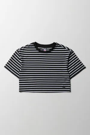Stripe Boxy Short Sleeve T-Shirt Black