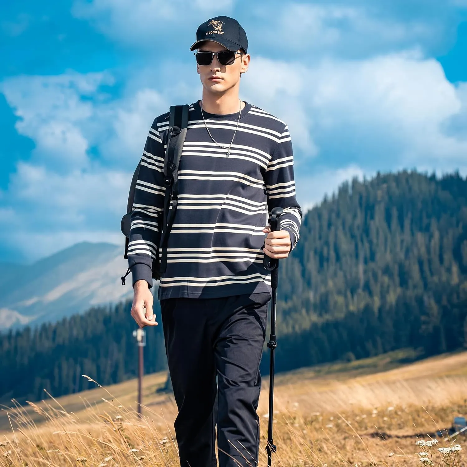 Striped Long Sleeved T-Shirt for Men Spring Casual T-Shirt for Men Retro Autumn Pullover Stripe tee Shirt