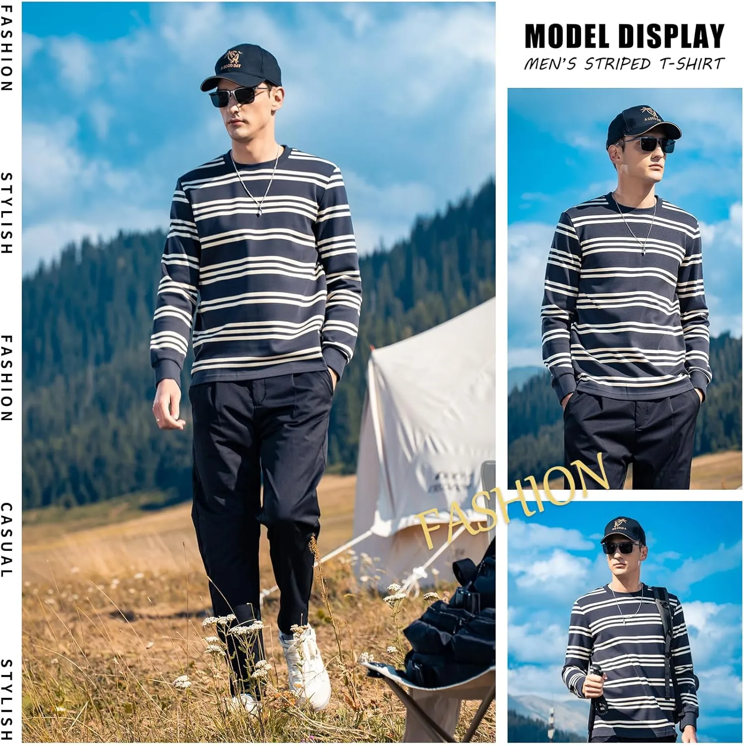 Striped Long Sleeved T-Shirt for Men Spring Casual T-Shirt for Men Retro Autumn Pullover Stripe tee Shirt