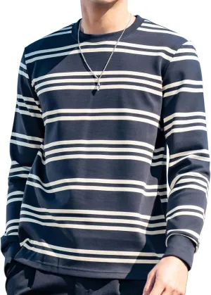Striped Long Sleeved T-Shirt for Men Spring Casual T-Shirt for Men Retro Autumn Pullover Stripe tee Shirt