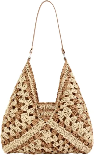 Stylish Straw Beach Bag for Women, Large Hand-Woven Purse with Vintage Top Handle, Wicker Handbag for Vacation