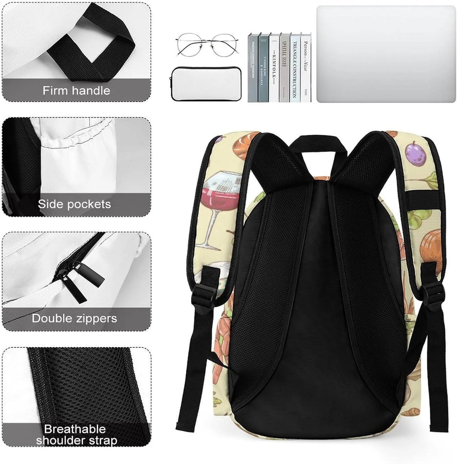 Summer Cuisine Seafood Casual Travel Backpack Lightweight with Multi Compartment Laptop Bagpack for Women Men Hiking Business Work