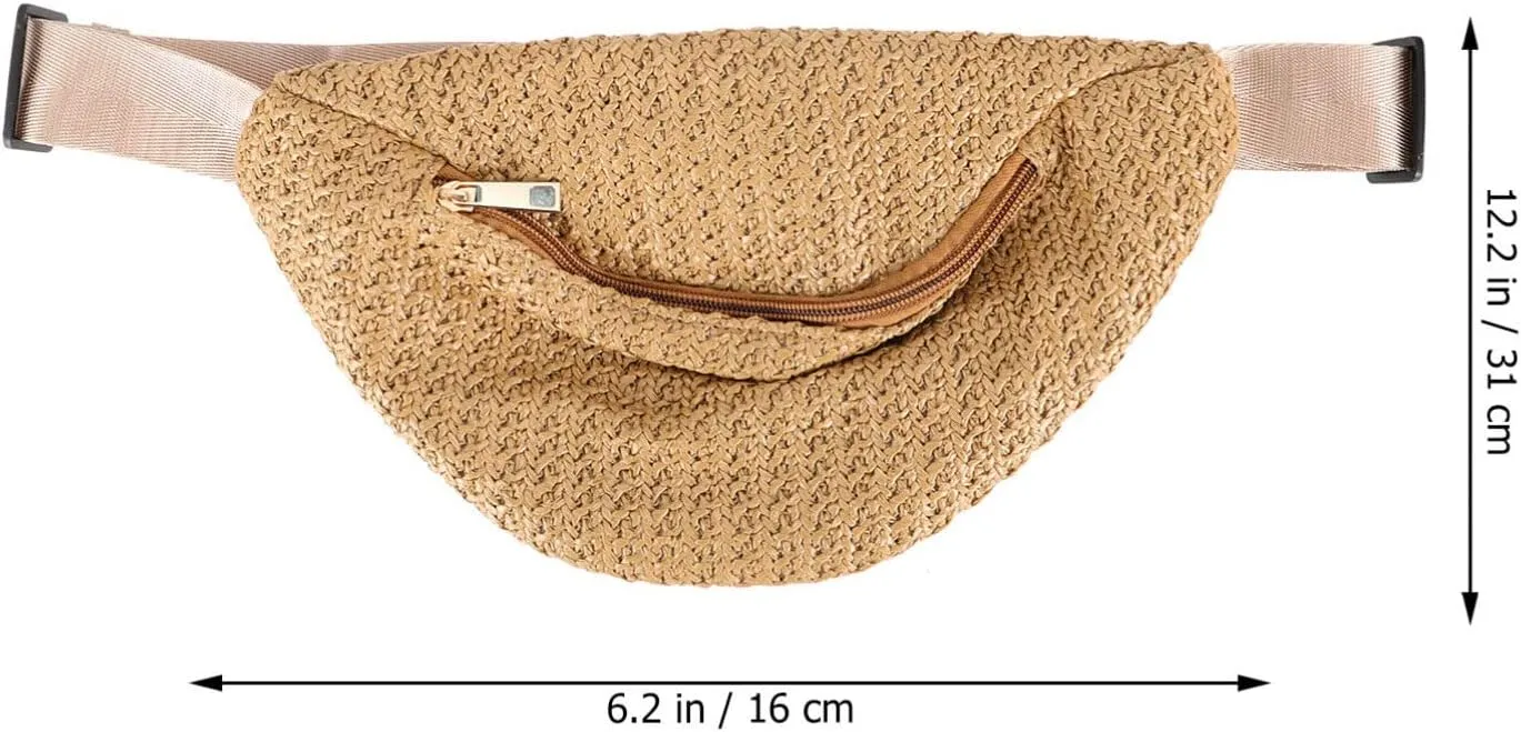Summer Fanny Pack Women Woven Crossbody Bag Straw Waist Bag(Dark Brown)