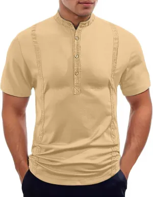 Summer Shirts for Men Shor Sleeve Stripe Button Crew Neck Breathable Loose Elasticity Comfy Fashion Trendy T-Shirts