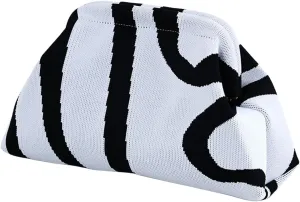 Summer Stripe Crochet Bags Clutch for Women Beach Woven Color Block Dumpling Bags Purse