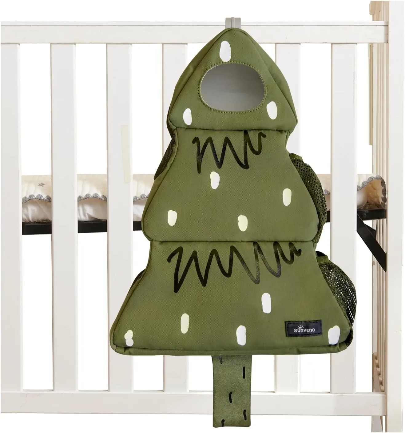SUNEVNO Hanging Baby Diaper Caddy Organizer Diaper Stacker, Baby Crib Hanging Classified Storage Bag Organizer for Changing Table Crib Playard or Wall & Nursery Organization (Pine Tree)