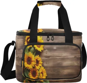 Sunflower Plank Cooler Bag Leakproof Shell Cooler Insulated Cooling Tote 24 Cans Camping Coolers for Work Picnic Fishing