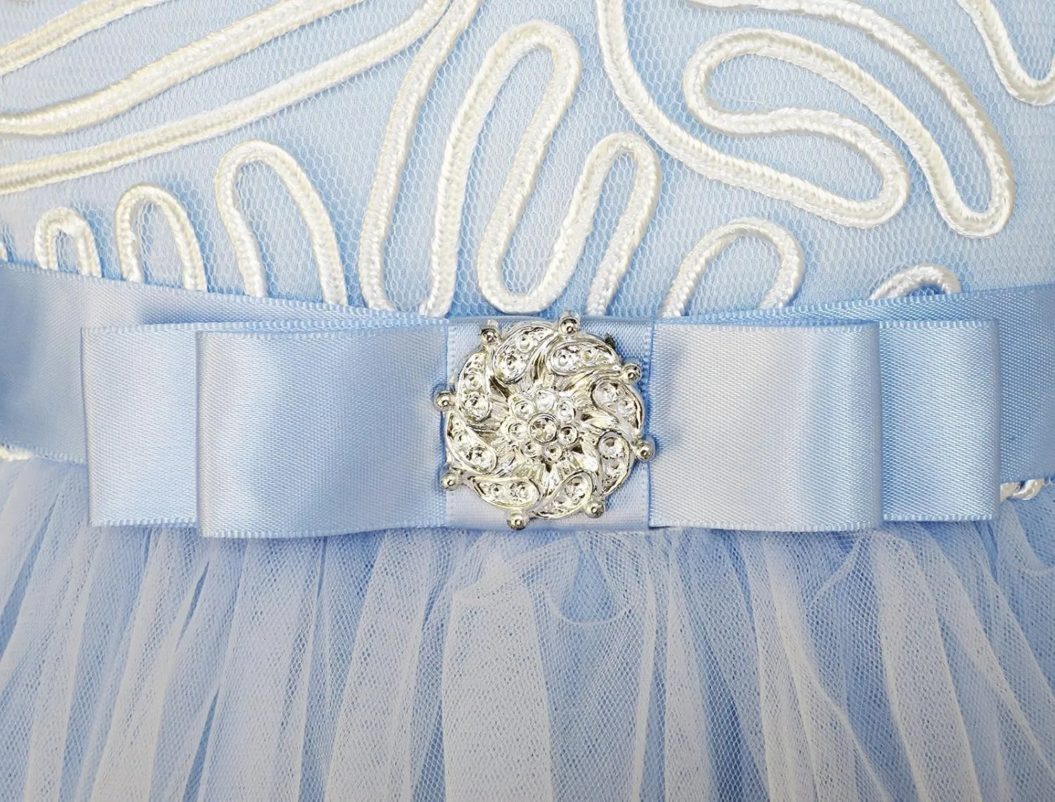 Sunny Fashion Flower Girls Dress Blue Belted Wedding Party Bridesmaid Size 4-12