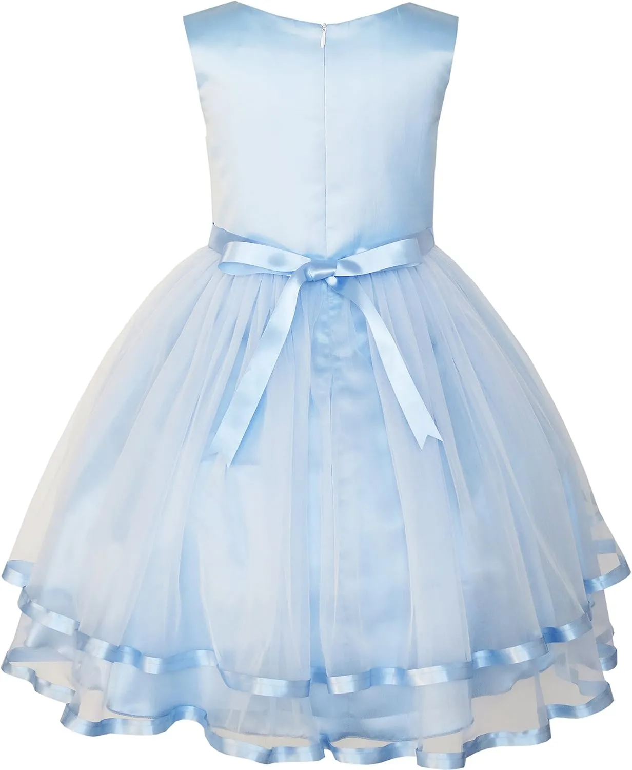Sunny Fashion Flower Girls Dress Blue Belted Wedding Party Bridesmaid Size 4-12