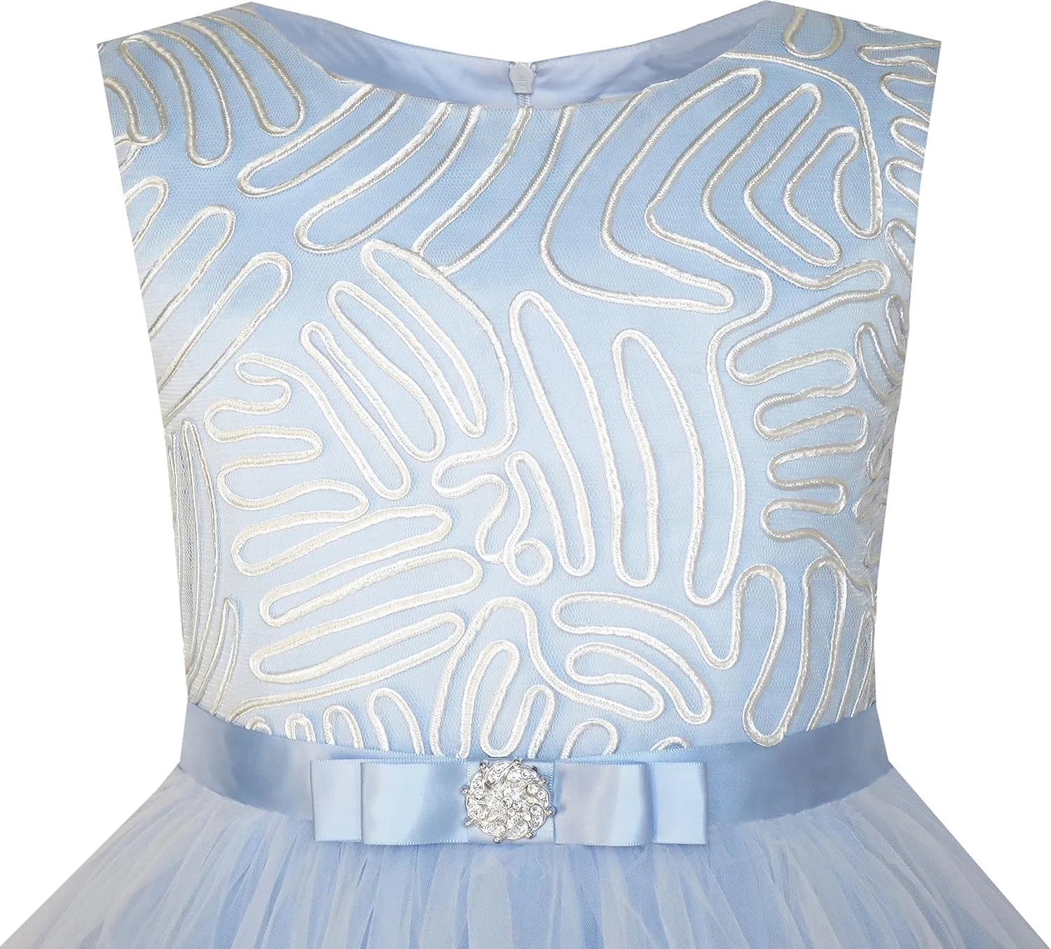 Sunny Fashion Flower Girls Dress Blue Belted Wedding Party Bridesmaid Size 4-12