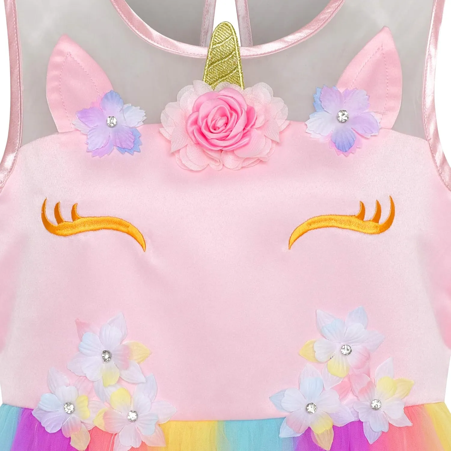 Sunny Fashion Flower Girls Dress Unicorn Rainbow Pageant Princess Party