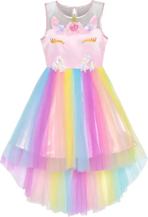 Sunny Fashion Flower Girls Dress Unicorn Rainbow Pageant Princess Party