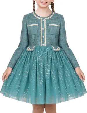 Sunny Fashion Girls Dress Beige Cream Sequin Heart Butterfly Tulle Skirt Long Sleeve