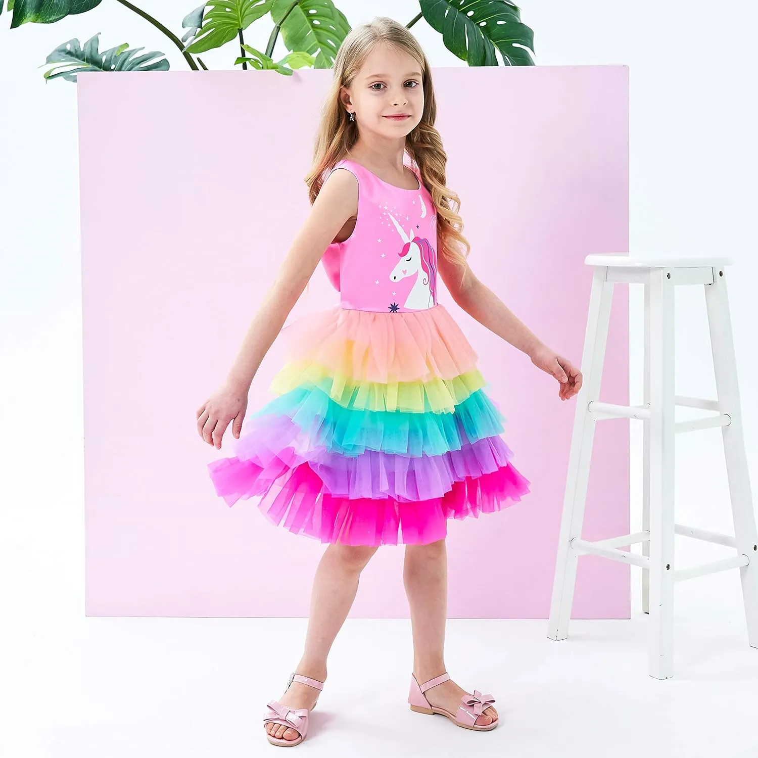 Sunny Fashion Girls Dress Birthday Princess Ruffle Dress Cake Balloon Print