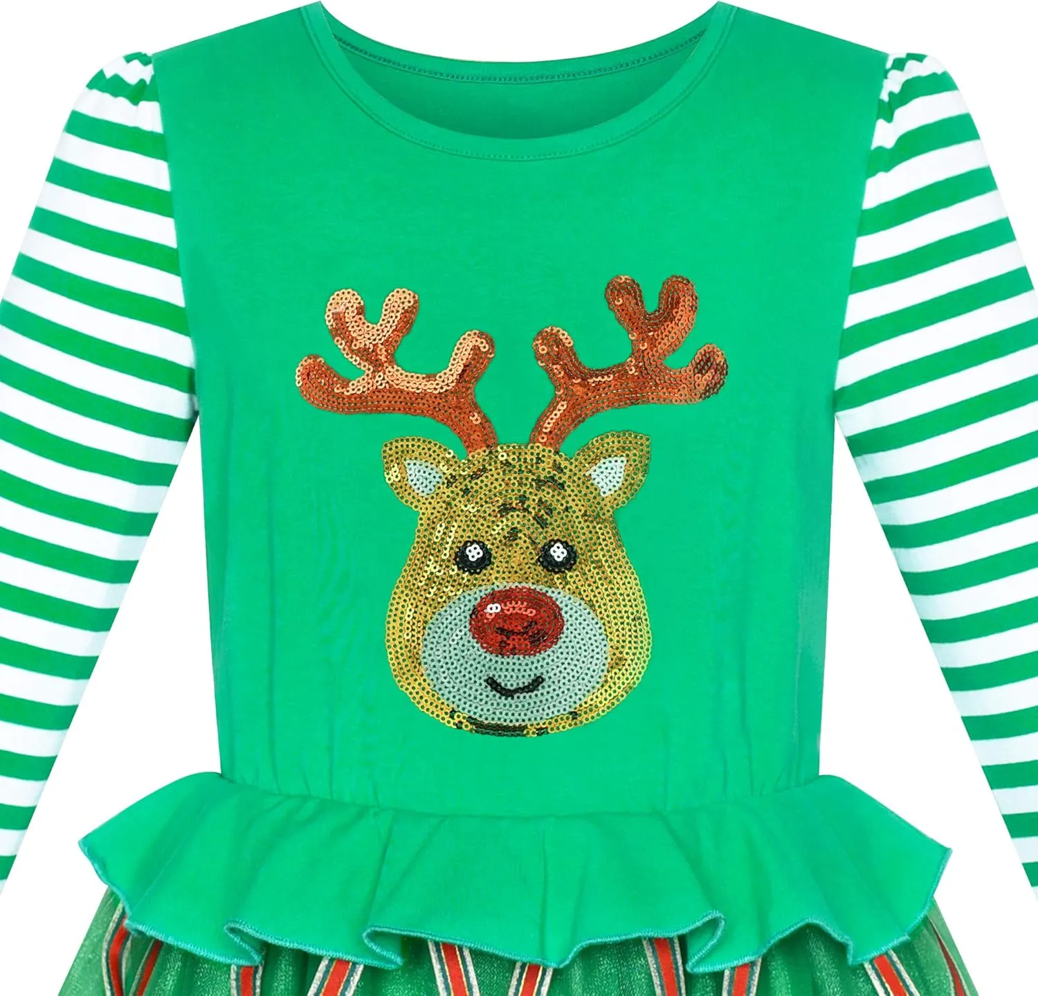 Sunny Fashion Girls Dress Christmas Santa Hat Long Sleeve Party Dress Size 6-12