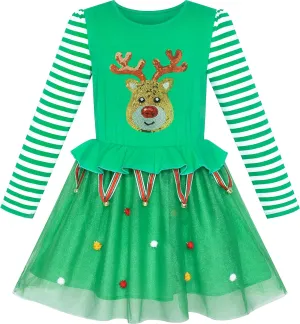 Sunny Fashion Girls Dress Christmas Santa Hat Long Sleeve Party Dress Size 6-12