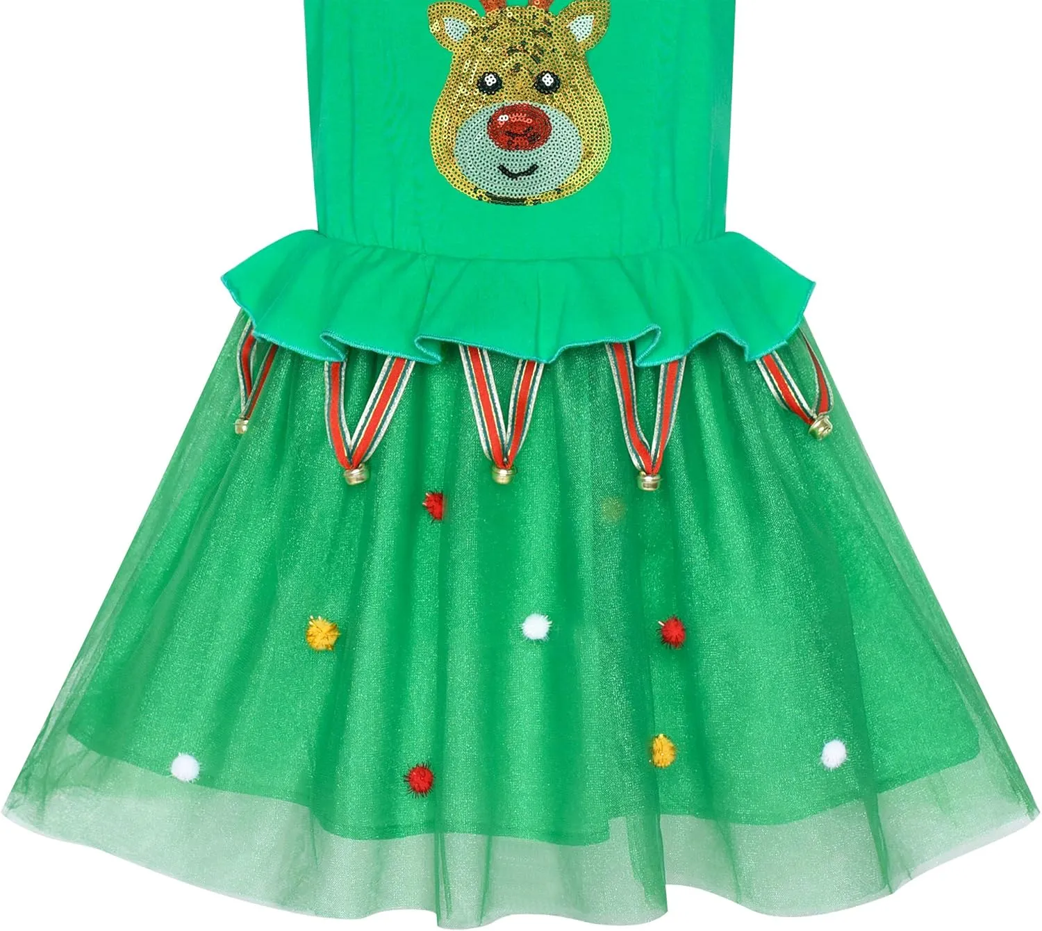 Sunny Fashion Girls Dress Christmas Santa Hat Long Sleeve Party Dress Size 6-12