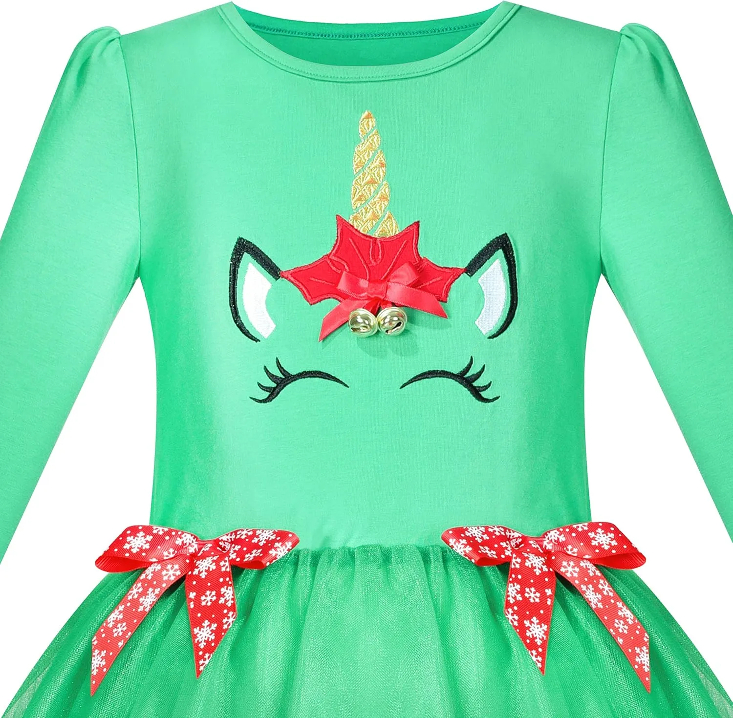 Sunny Fashion Girls Dress Christmas Santa Hat Long Sleeve Party Dress Size 6-12