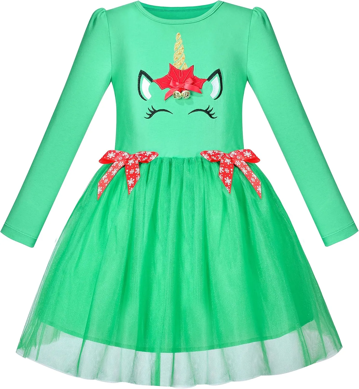 Sunny Fashion Girls Dress Christmas Santa Hat Long Sleeve Party Dress Size 6-12