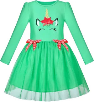 Sunny Fashion Girls Dress Christmas Santa Hat Long Sleeve Party Dress Size 6-12