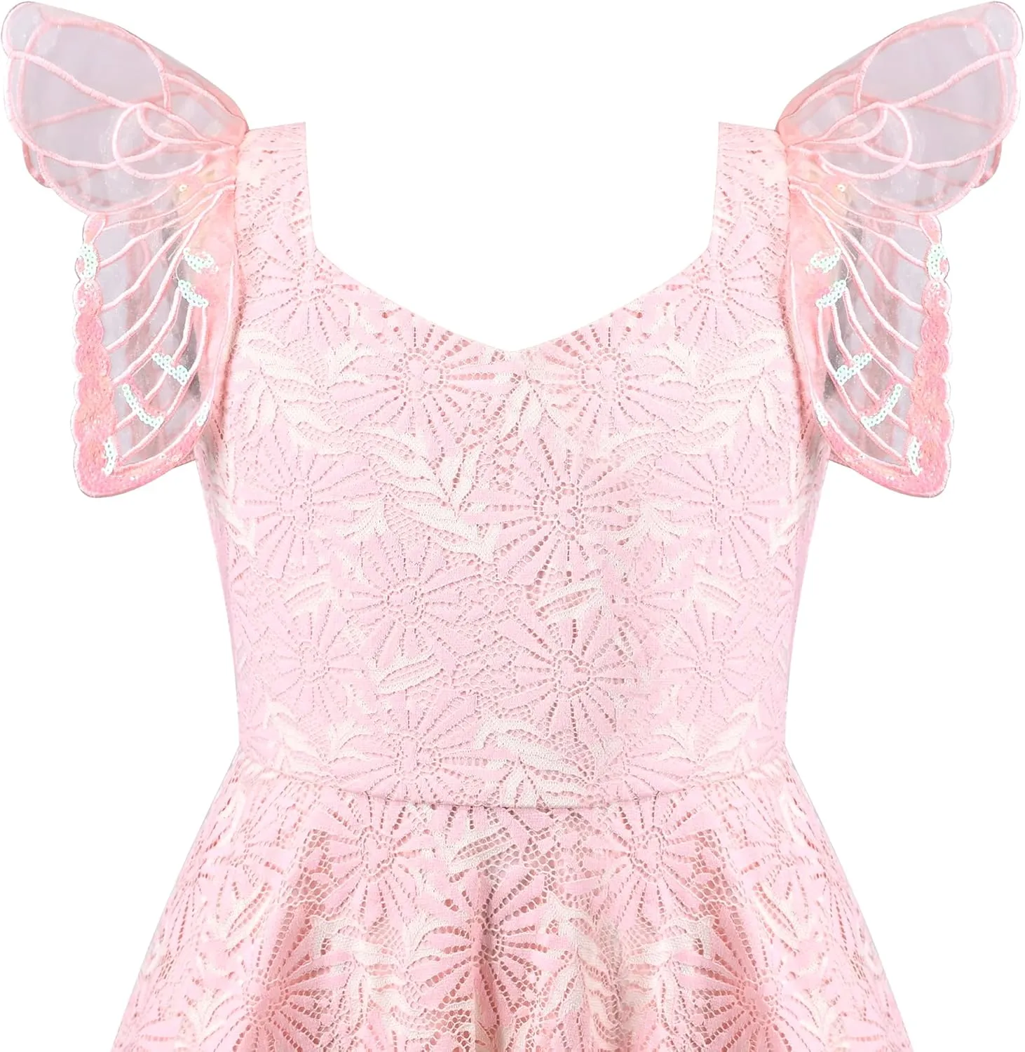 Sunny Fashion Girls Dress Floral Ruffle Tulle Skirt Flutter Flare Sleeve