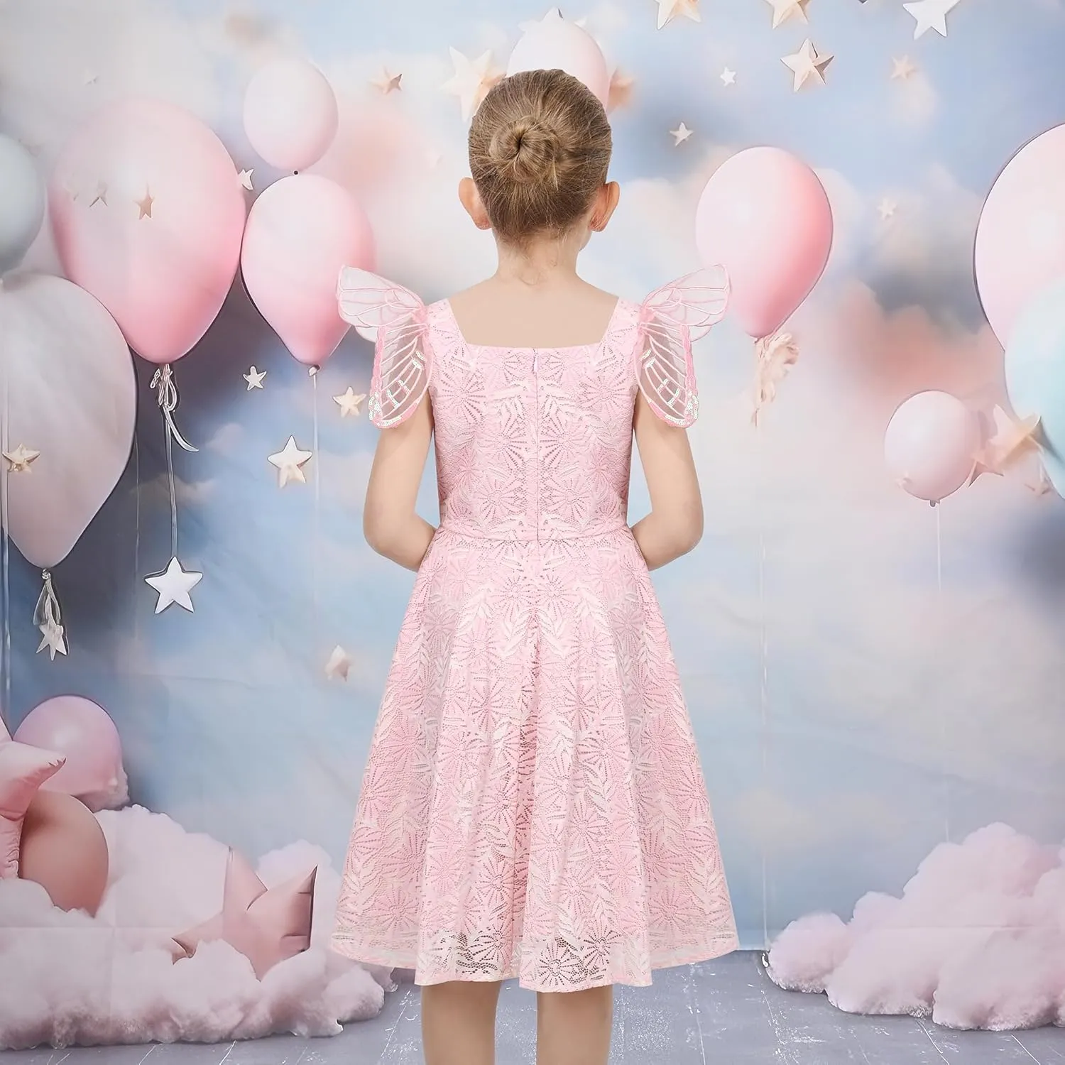 Sunny Fashion Girls Dress Floral Ruffle Tulle Skirt Flutter Flare Sleeve