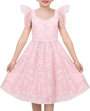 Sunny Fashion Girls Dress Floral Ruffle Tulle Skirt Flutter Flare Sleeve