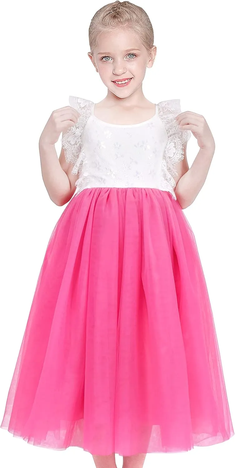 Sunny Fashion Girls Dress Purple Lace Tulle Sleeveless Hollow Back Party Pageant