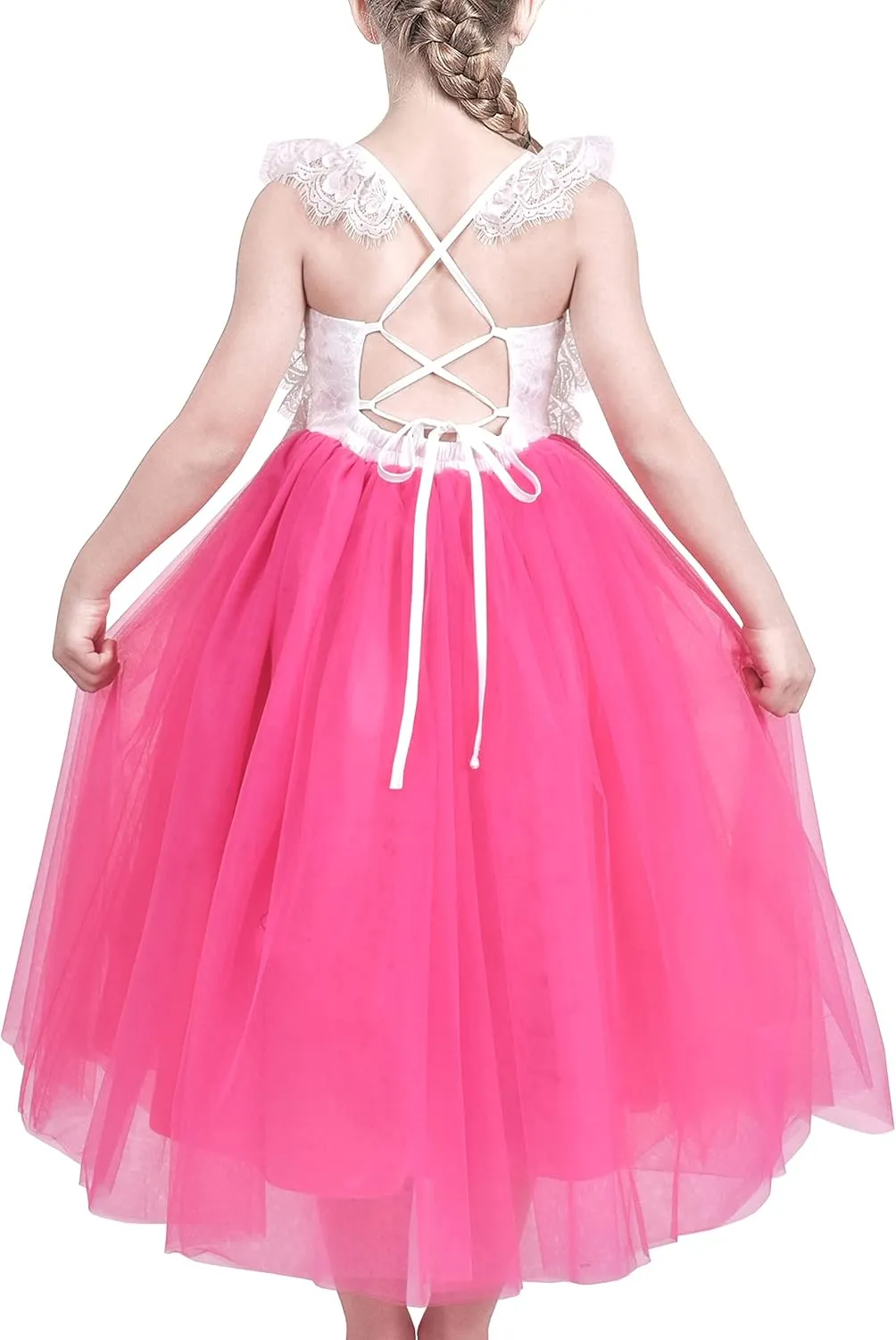 Sunny Fashion Girls Dress Purple Lace Tulle Sleeveless Hollow Back Party Pageant