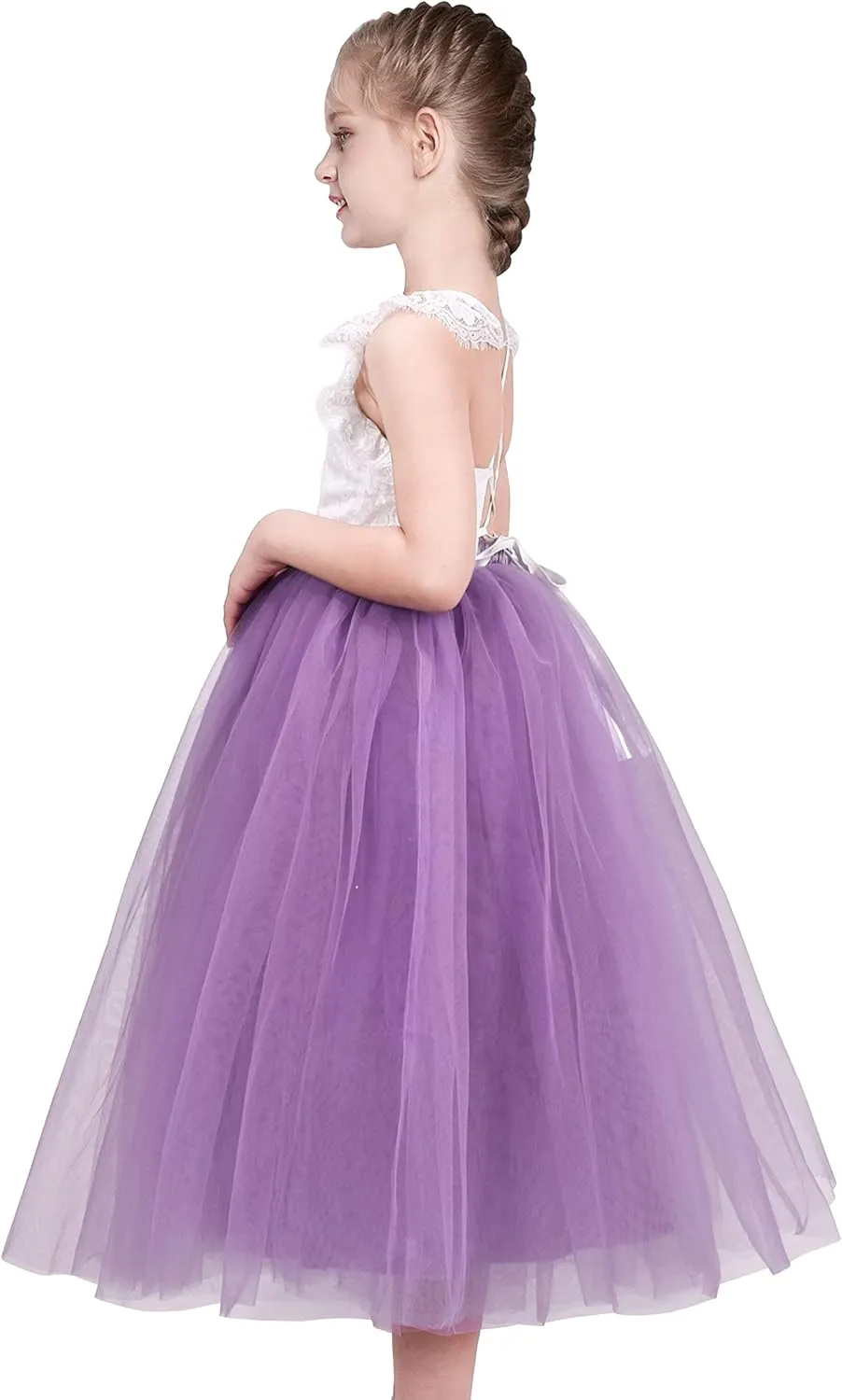 Sunny Fashion Girls Dress Purple Lace Tulle Sleeveless Hollow Back Party Pageant