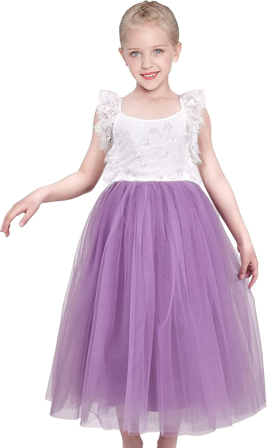 Sunny Fashion Girls Dress Purple Lace Tulle Sleeveless Hollow Back Party Pageant